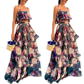 Summer Sexy Sleeveless Suspender Tops And Skirt Suit Fashionable Elegant Ruffled Dress Top Outfits Casual Party Two-piece Sets